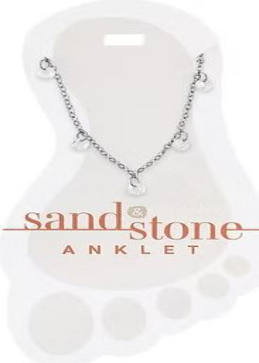 SILVER BALL & CZ DANGLE SAND & STONE ANKLET