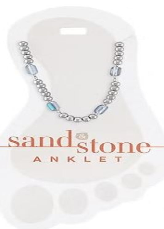 SILVER PETITE BALL AND BLUE FACET SAND & STONE ANKLET