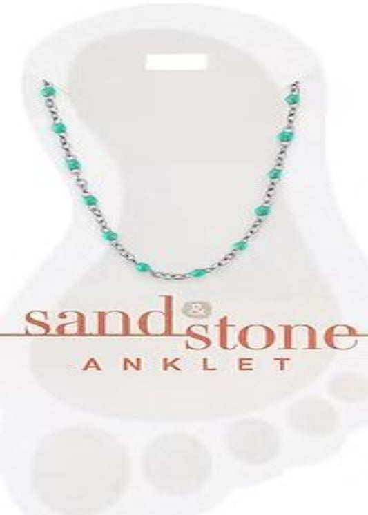SILVER PETITE BLUE BEADED CHAIN SAND & STONE ANKLET
