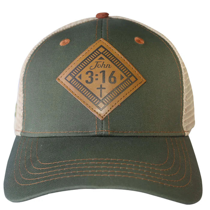 CROSS AND SHIELD CAP - JOHN 3:16 LEATHER