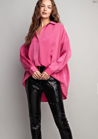TAB COLLAR TOP HOT PINK