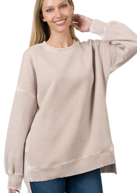 ANNIE HI-LOW FLEECE PULLOVER-ASH MOCHA