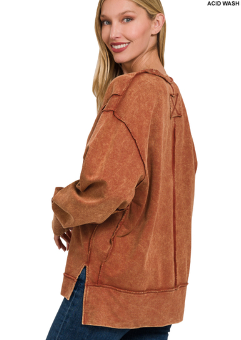TERRY EXPOSED SEAM SWEATSHIRT-RUST