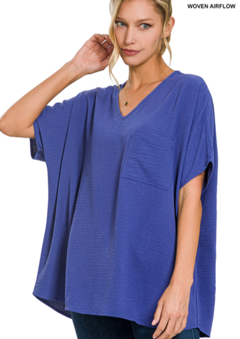 V-NECK DOLMAN TOP-LT NAVY