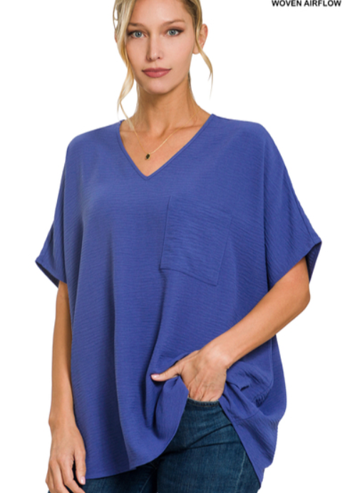 V-NECK DOLMAN TOP-LT NAVY