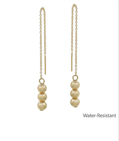 3 METAL BALL END THREAD EARRINGS - GOLD