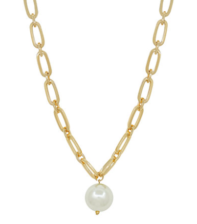 20mm PEARL & CHUNKY CHAIN NECKLACE - GOLD/CREAM