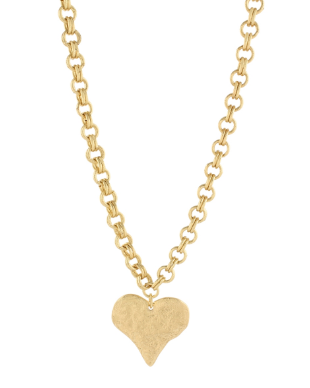 HAMMERED HEART PENDANT NECKLACE - WORN GOLD