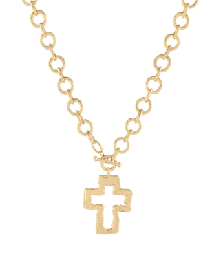 CROSS OUTLINE PENDANT NECKLACE - WORN GOLD