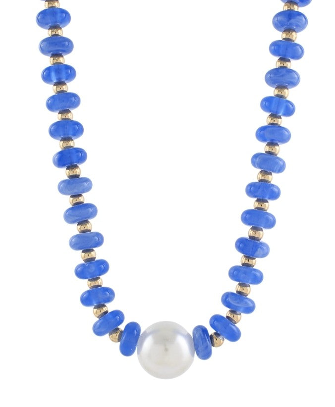 PEARL ACCENT RONDELLE BEAD NECKLACE - BLUE