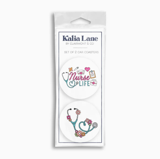 Car Coaster 2-Pack Kalia Lane-Nurse Life & Floral Stethoscope