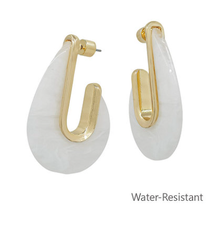 TEARDROP SHAPE HOOP EARRINGS - WHITE