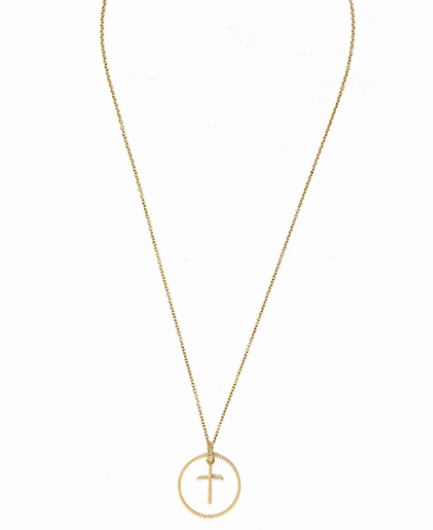 CROSS & DIACUT CIRCLE EPENDANT NECKLACE - WORN GOLD