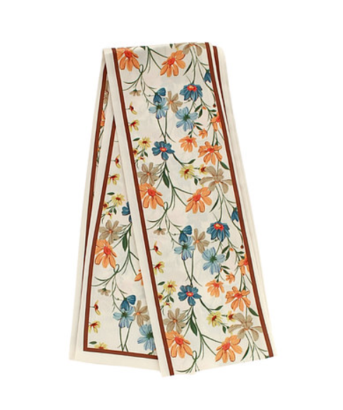 MULTI PRINT NARROW SCARF- IVORY/FLOWER