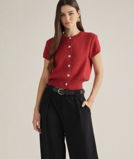 Tatum solid short sleeve knit top-Red