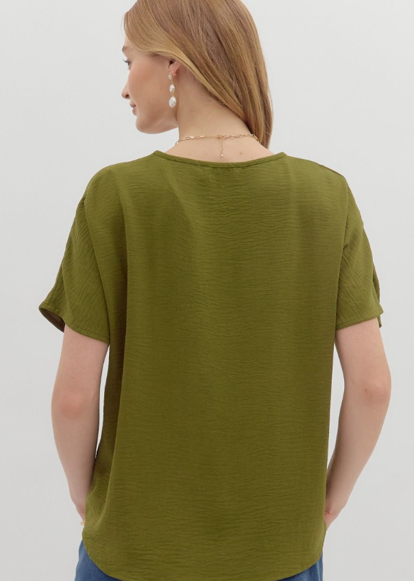 CASSIE V-NECK TOP - OLIVE