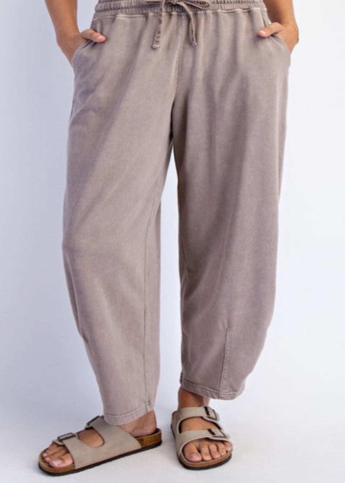 MINERAL WASHED COTTON BARREL PANT