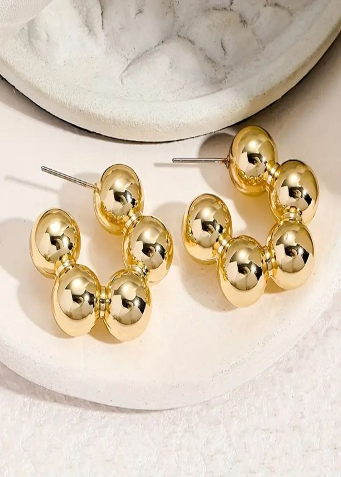 Elegant Golden-Tone Ball C-Hoop Earrings for Women