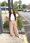 ALLIE PLEATED WIDE PANTS: TAUPE