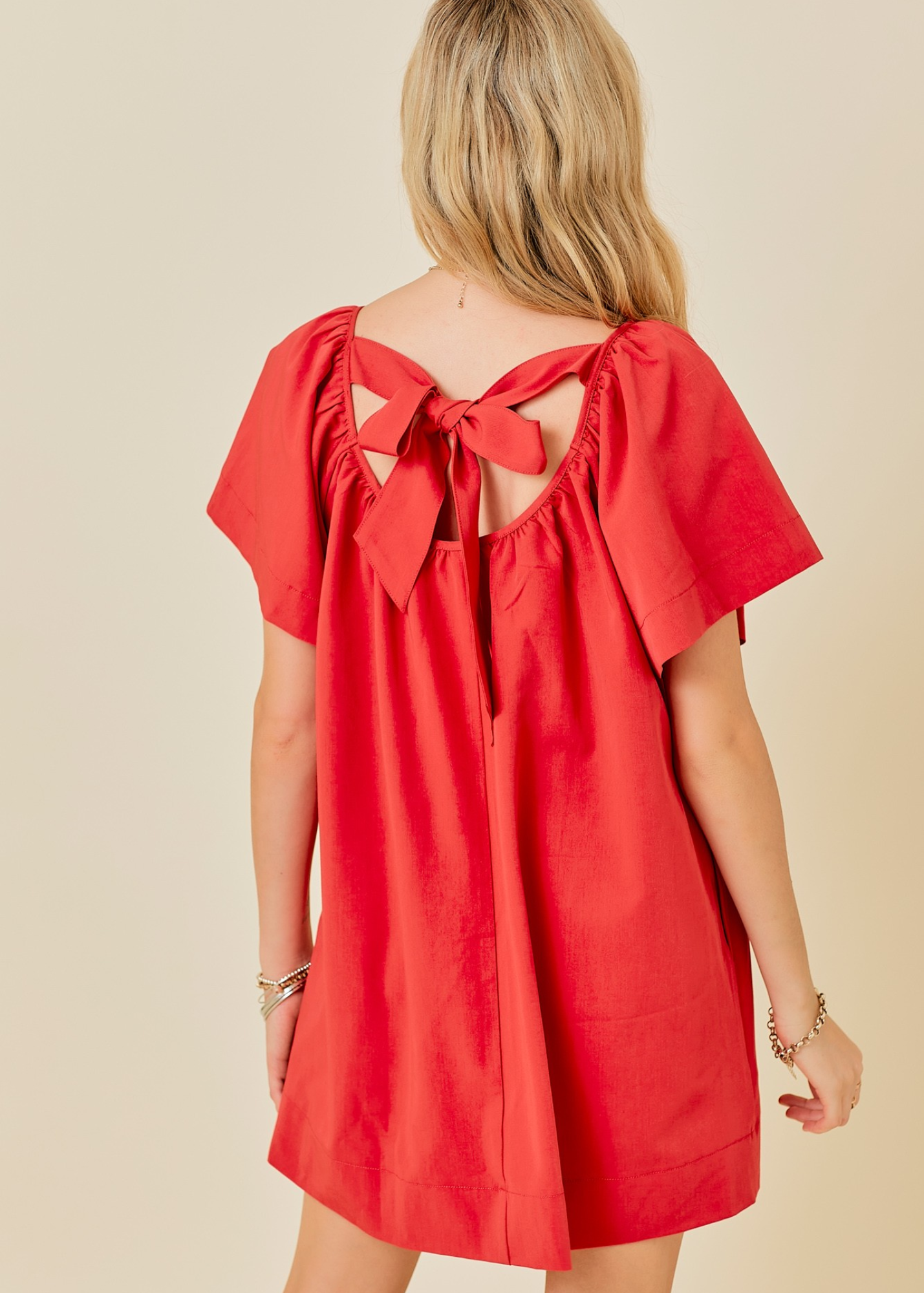 RANDI SHORT SLEEVE MINI DENIM DRESS-RED