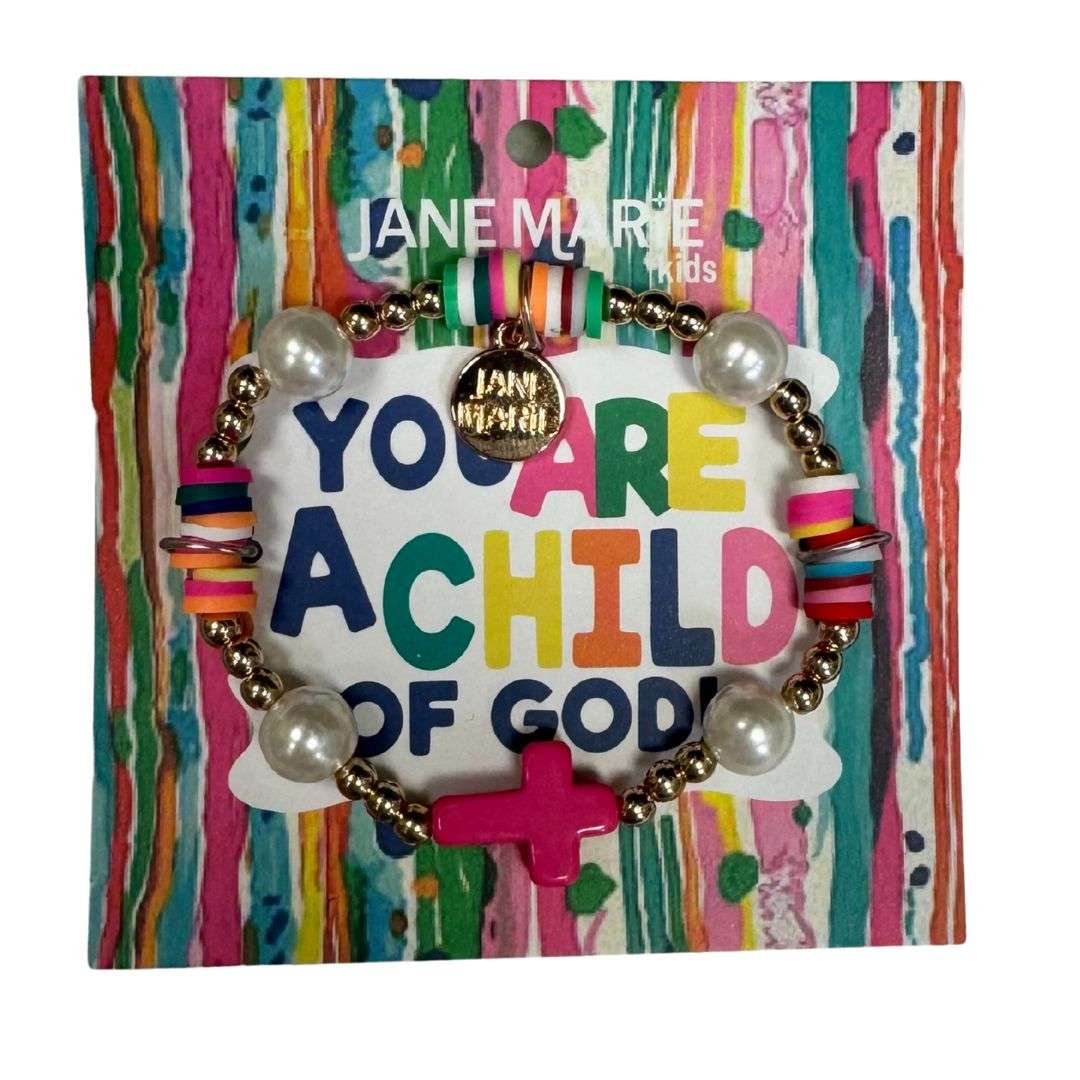 KIDS CROSS BEADED STRETCH BRACELET