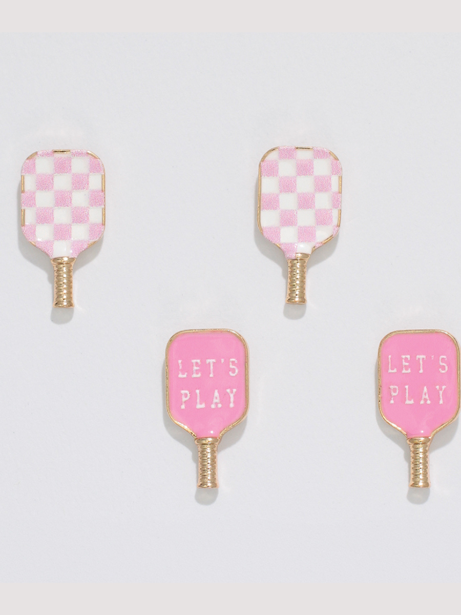 EARRINGS-PINK+WHITE PICKLEBALL DUO