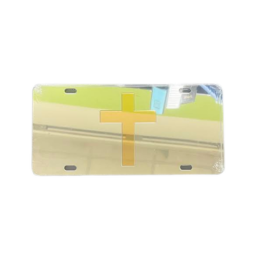 LASER SILVER / GOLD CROSS CAR AUTO TAG