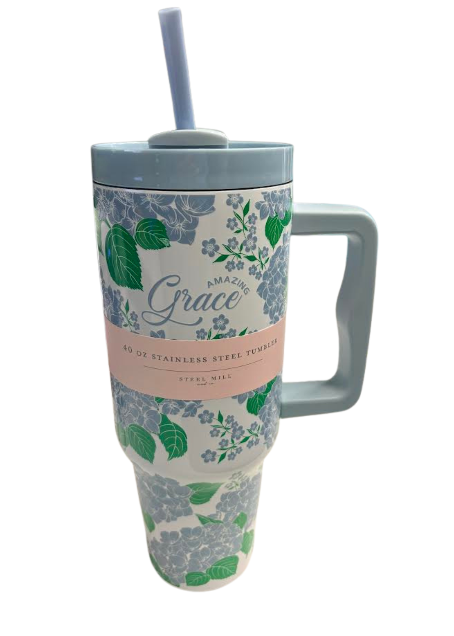 STAINLESS STEEL AMAZING GRACE 40 OZ. TUMBLER-HYDRANGEA