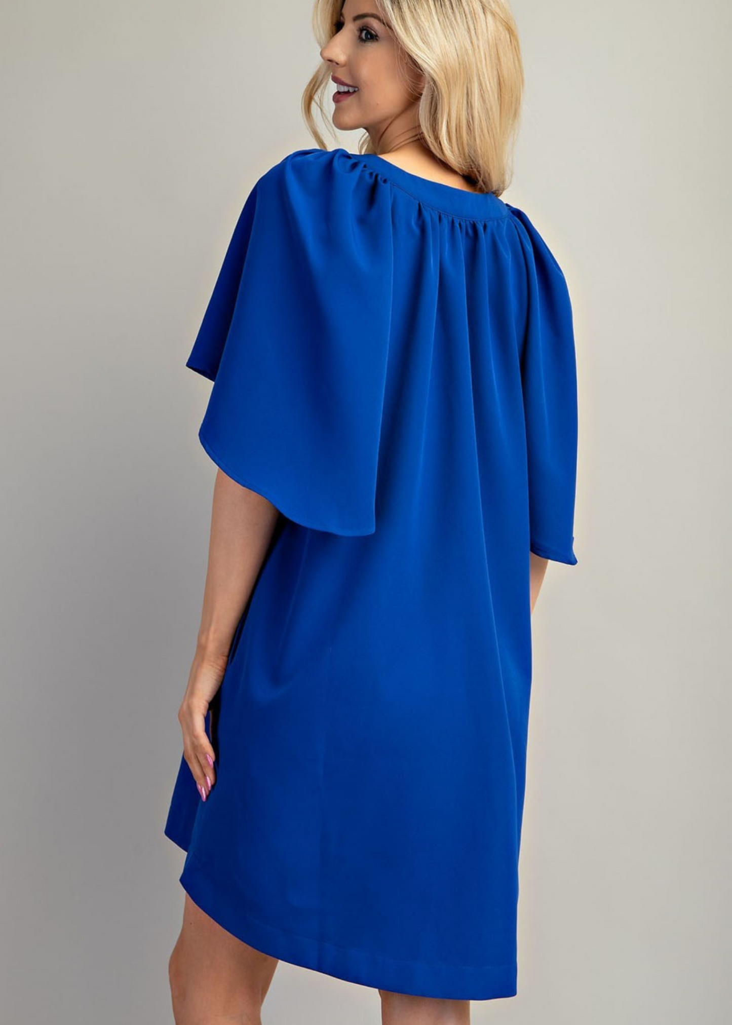 Deena Flutter Sleeve Dress in Royal