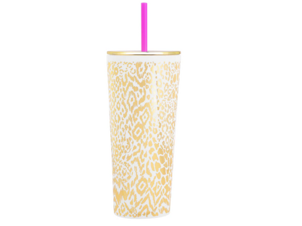 TUMBLER WITH STRAW-GOLD PATTERN PLA : 24OZ