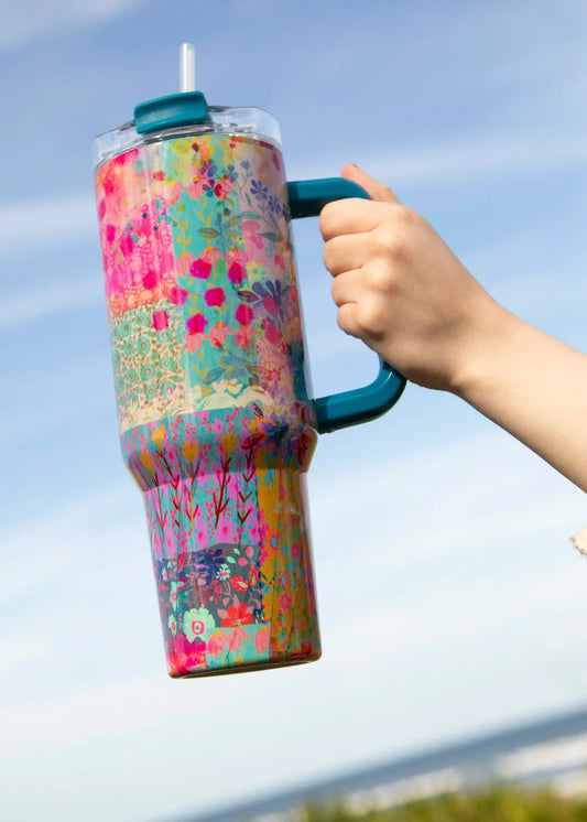 40 OZ TUMBLER: PINK WATERCOLOR PATCHWORK