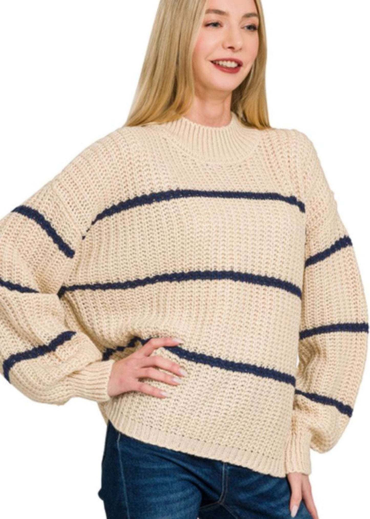 OVERSIZED STRIPED SWEATER - TAUPE
