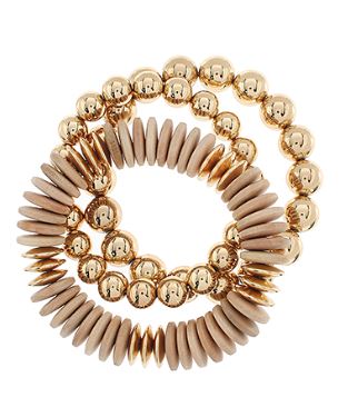 BEIGE AND GOLD BEADED BRACELETS - SET OF THREE