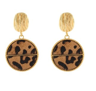 ROUND DANGLE EARRINGS - LEOPARD