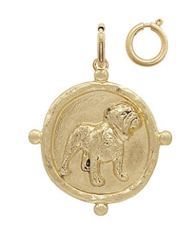 BULLDOG ROUND PENDANT - GA VINTAGE GOLD CHARM