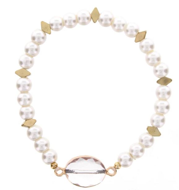 PEARLSTRETCH BRACELET WITH CRYSTAL OVAL