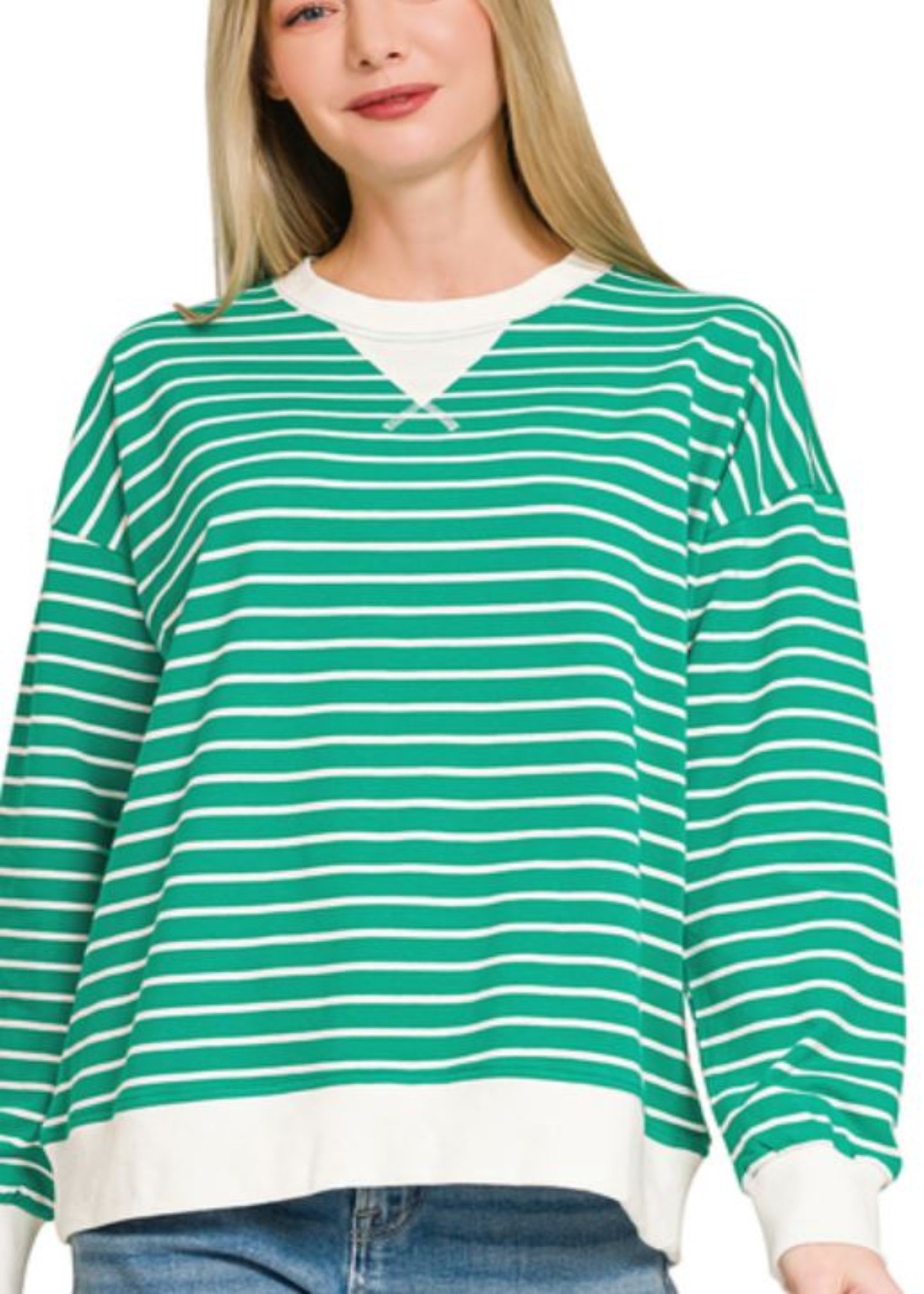 STRIPED PULLOVER - KELLY GREEN