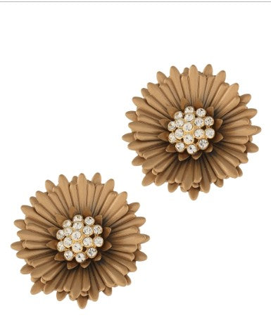 PAVE FLOWER EARRINGS - BROWN