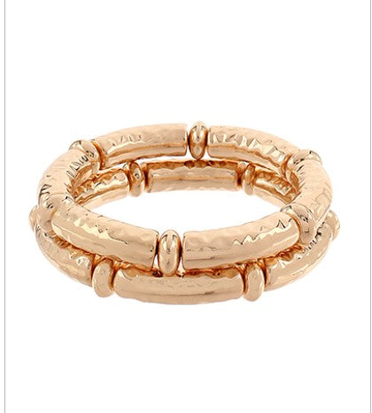 2 ROW HAMMERED BRACELET SET - GOLD