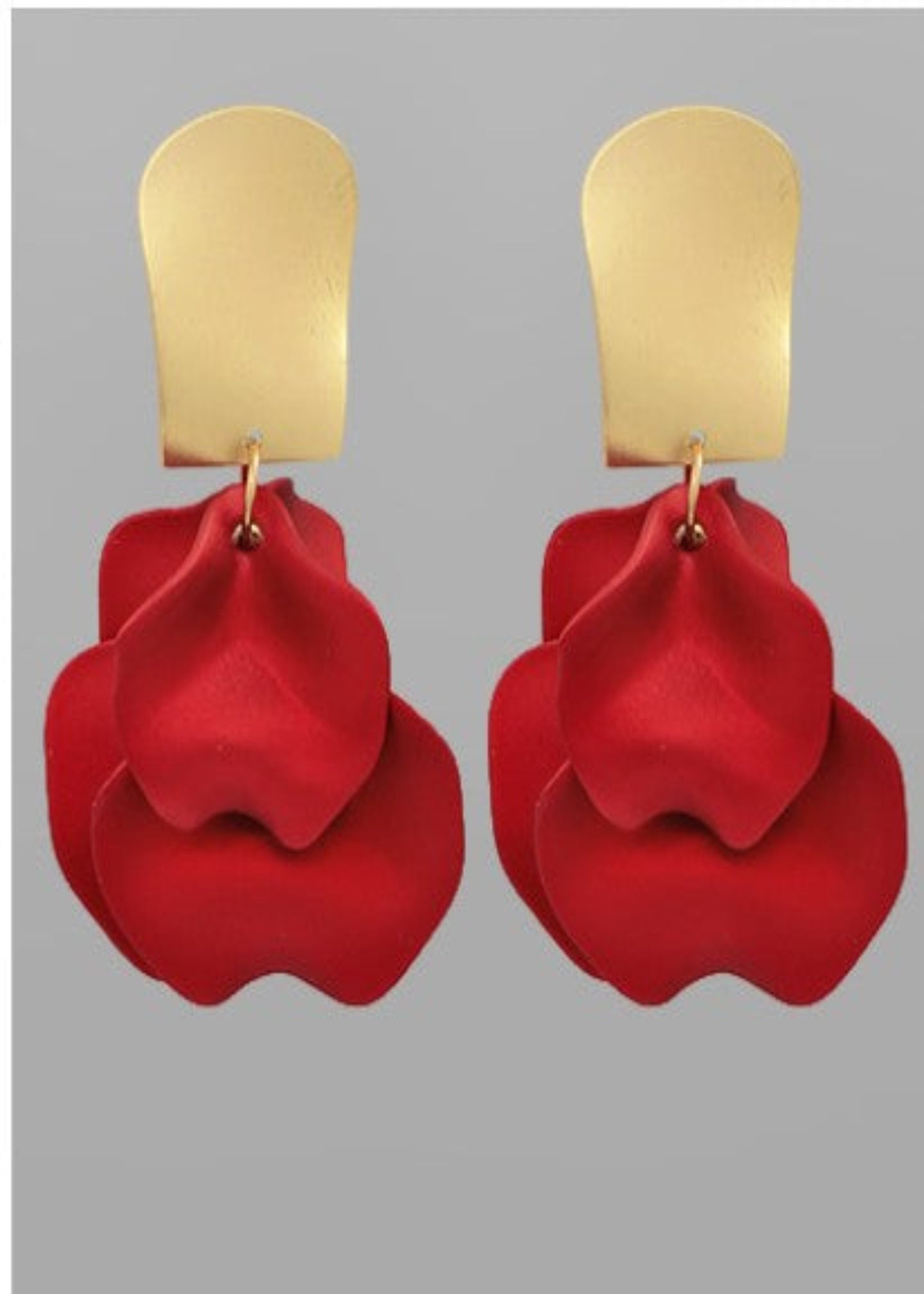 COLOR COATED PETAL DANGLE EARRINGS - DARK RED