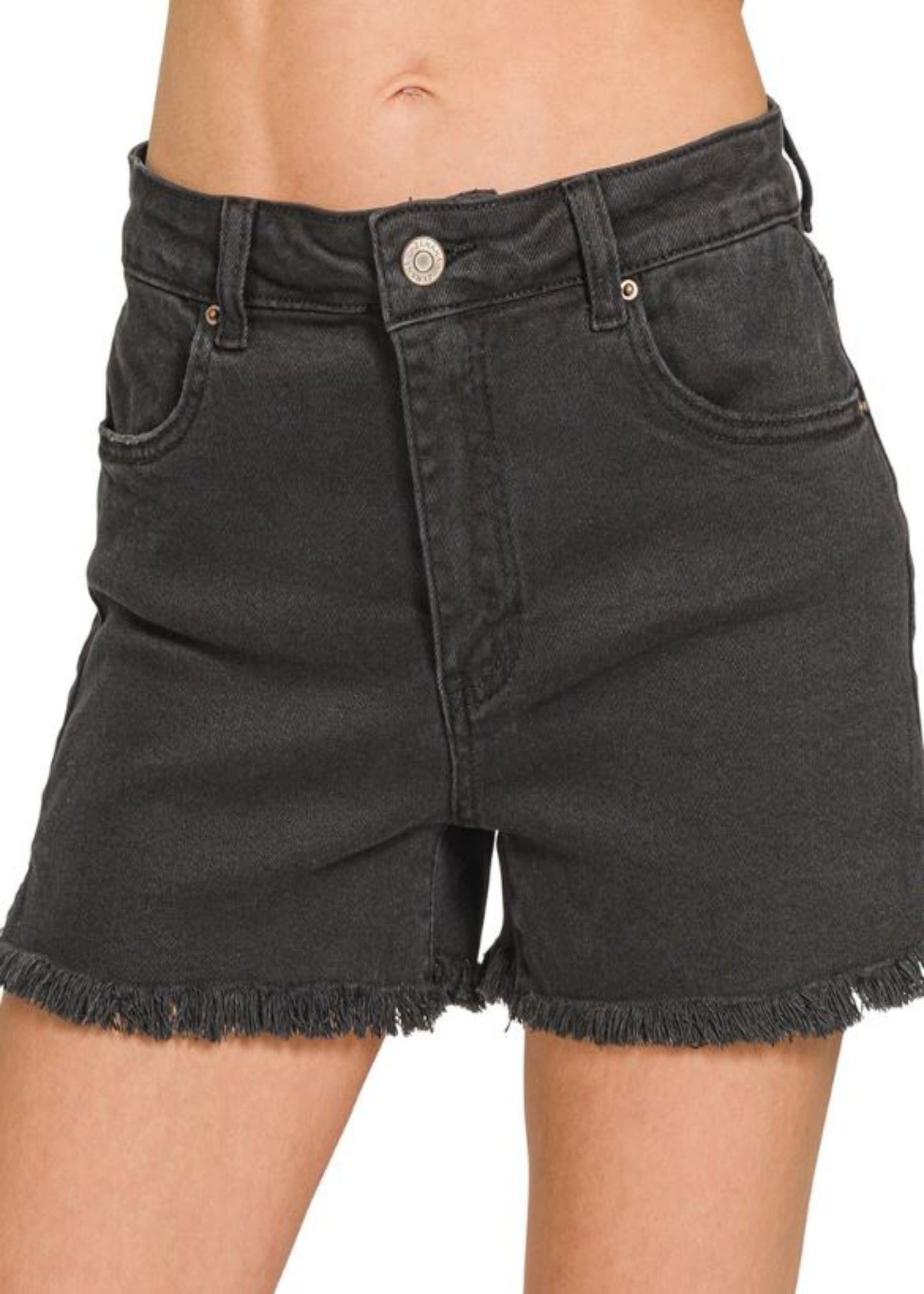 ACID WASHED FRAYED CUTOFF HEM SHORTS - BLACK