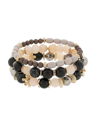 3 Row Boho Glass Bead Bracelet - BLACK/MULTI
