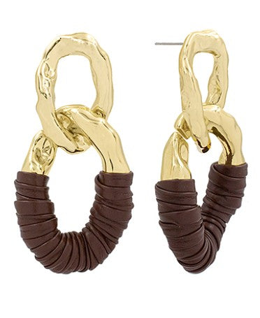 DARK BROWN AND GOLD DROP EARRINGS