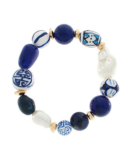 CERAMIC AND PEARL BRACELET - WHITE AND BLUE
