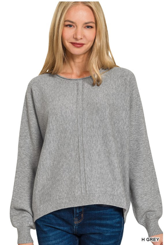VISCOSE FRONT SEAM ROUND NECK SWEATER - H GREY