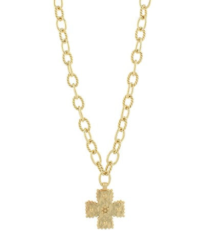 HAMMERED CROSS WORN GOLD NECKLACE