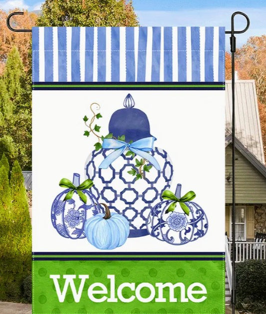 Welcome to The Charming Blue and White Porcelain and Blue and White Pumpkin Garden Flag