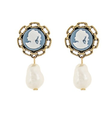 BLUE AND WHITE PEARL DROP EARRINGS