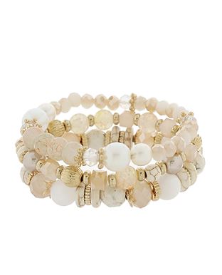 3 Row Glass Bead & Pearl Bracelet - PEARL/IVORY
