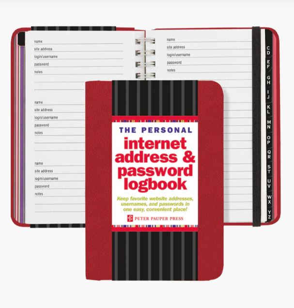 INTERNET ADDRESS & PASSWORD LOGBOOK - RED
